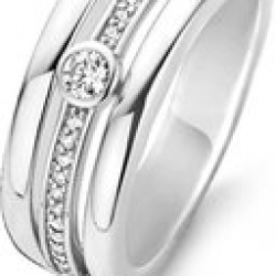 TSM Zilver Gerhodineerde  Ring met Zirkonia - maat 56