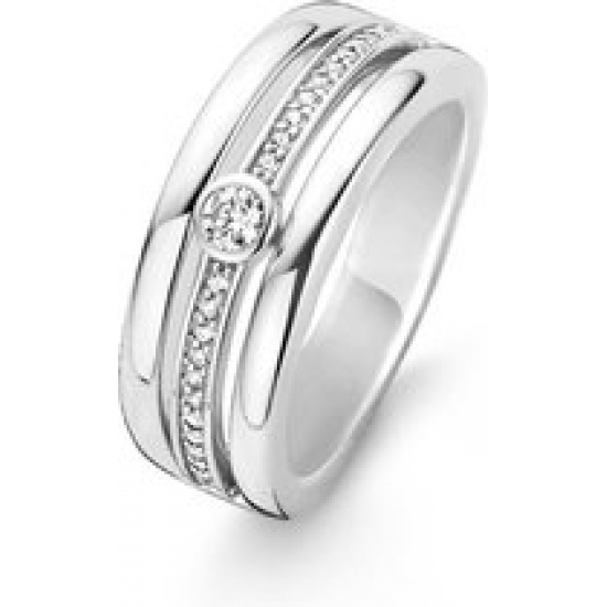 TSM Zilver Gerhodineerde  Ring met Zirkonia - maat 56