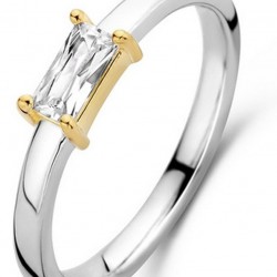 Moderne Zilver Gerhodineerde Ring met Zirkonia in Gladomzetting- maat 50