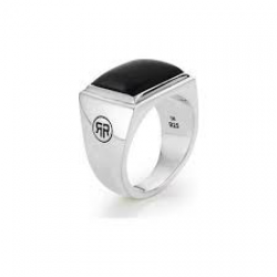 R&R Zilveren Ring Square Onyx Lowneck - maat 19