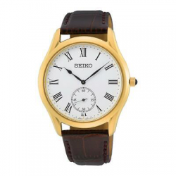 Seiko herenhorloge double met bruine leren band en witte wijzerplaat