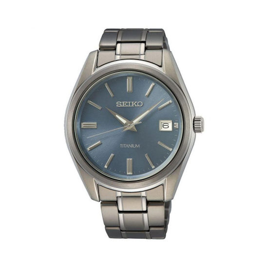 Seiko Titanium Quartzhorloge met Lichtblauwe Wijzerplaat