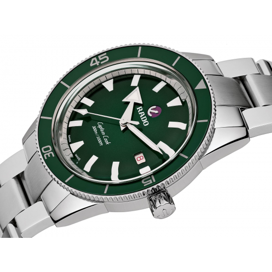 Rado Captain Cook in zilverkleurig staal/groene uitvoering - XL/42mm