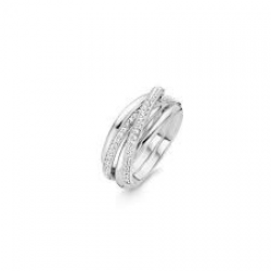 TSM Zilver Gerhodineerde Cross-Over Ring met Zirkonia - mt 56