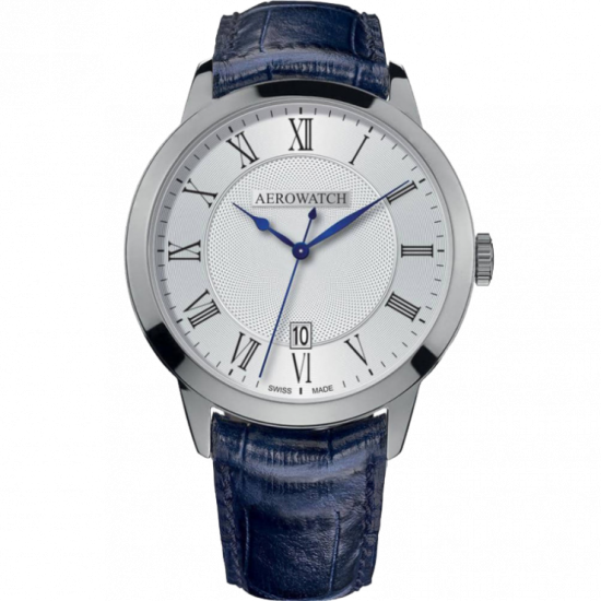 Aero Quartz Horloge met Blauw Leren Band, Grandes Classiques Collection, 42cm