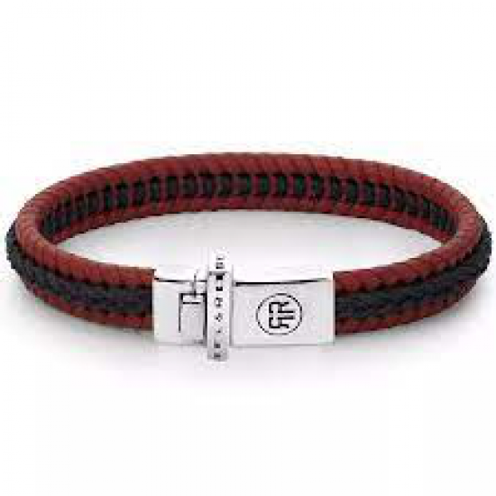 R&R Zwart/Rood Leren Armband met Zilveren Sluiting