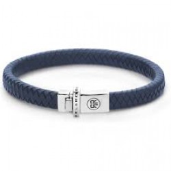 R&R Leren Armband Small Braided Blue - maat L