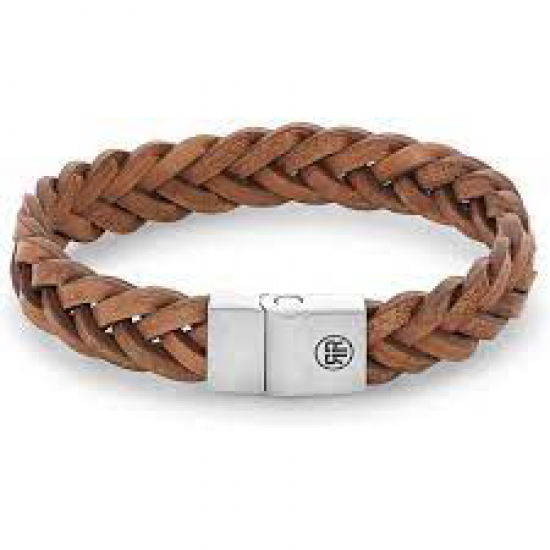 R&R Full Metal Braided Cognac Matt Armband - maat M