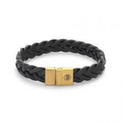 R&R Full Metal Braided Black Gold Armband  - maat M