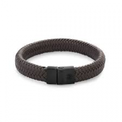 R&R Full Metal Herringbone Brown Black Armband  - maat L