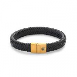 R&R Full Metal Herringbone Black Gold Armband  - maat M