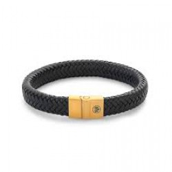 R&R Full Metal Herringbone Black Gold Armband  - maat L
