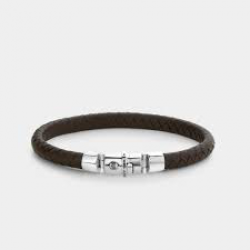 R&R Half Round Braided Brown Armband - maat S