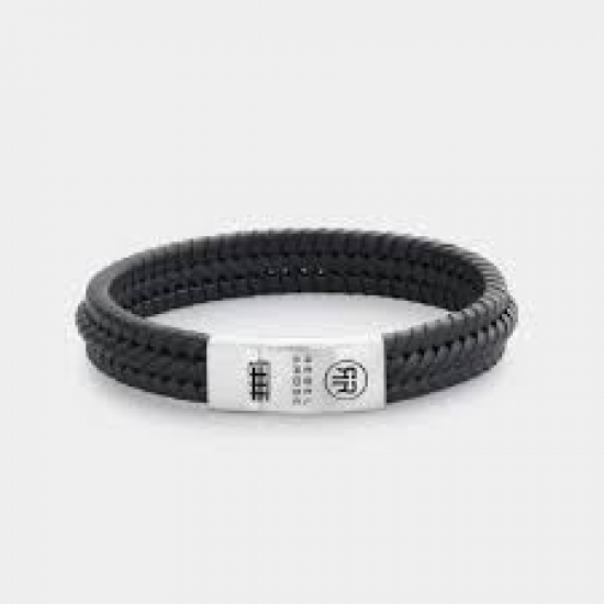 R&R Leren Armband Twisted 925 Black - maat M