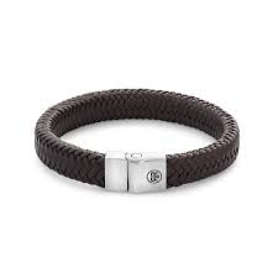 R&R Leren Armband Full Metal Herringbone Brown Matt - Maat S