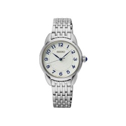 Seiko Stalen Quartz Horloge met Witte Wijzerplaat en Blauwe Index