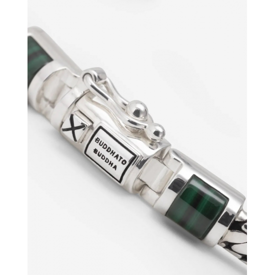 BtB Mini Gemstone Bracelet Silver Malachite - maat D