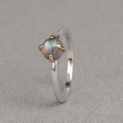 JJ Ring Zilver + 9K + Labradoriet Roosje - mt 54