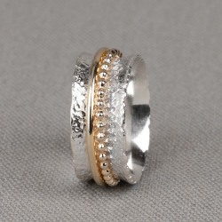 JJ Zilveren Ring met Oxy/Wit + Goldfilled