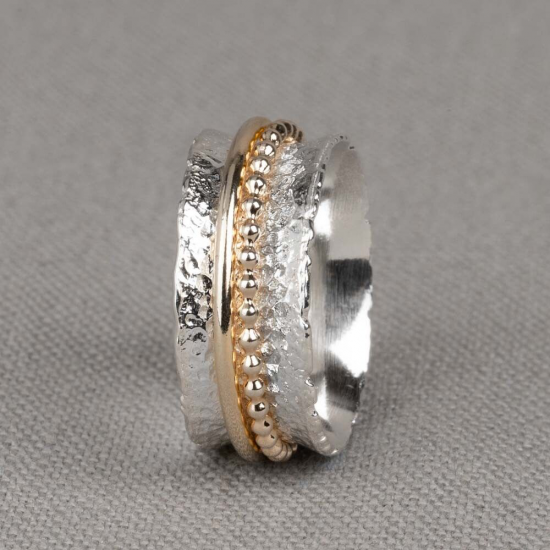 JJ Zilveren Ring met Oxy/Wit + Goldfilled