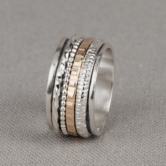 Jeh Ring Zilver Oxy / Wit + Goldfilled  - maat 56