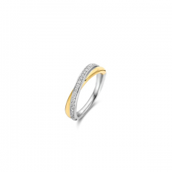 Ti Sento Vergulde Cross Over Ring met Zirkonia  - maat 56
