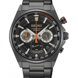 Seiko Herenhorloge Zwart Met Oranje Wijzerwerk