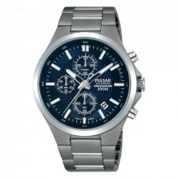 Titanium Horloge met Chronograaf, Blauwe Wijzerplaat - 100mtr.WD